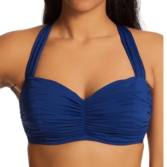 Bleu Rod Beattie [36D]‎ Kore Shirred Bandeau Bikini Top Navy Underwire Swim Top - Picture 3 of 9